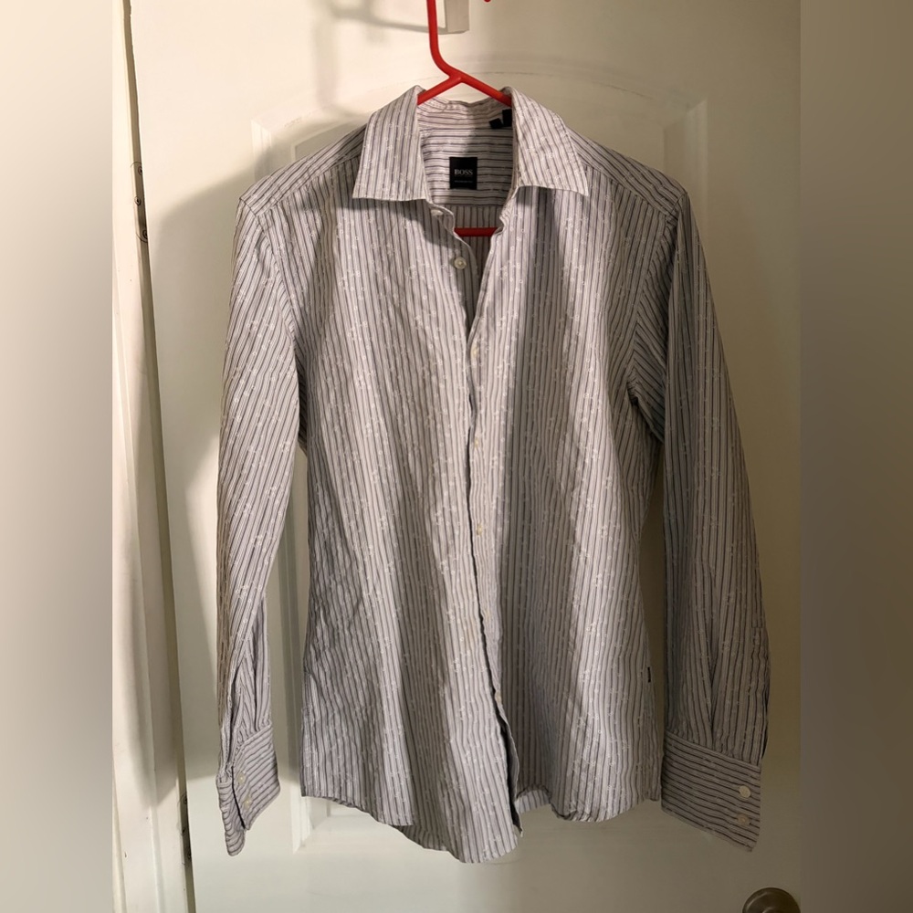 BOSS HUGO BOSS SHARP FIT LONG‎ SLEEVE CHECK BUTTON UP DRESS SHIRT M